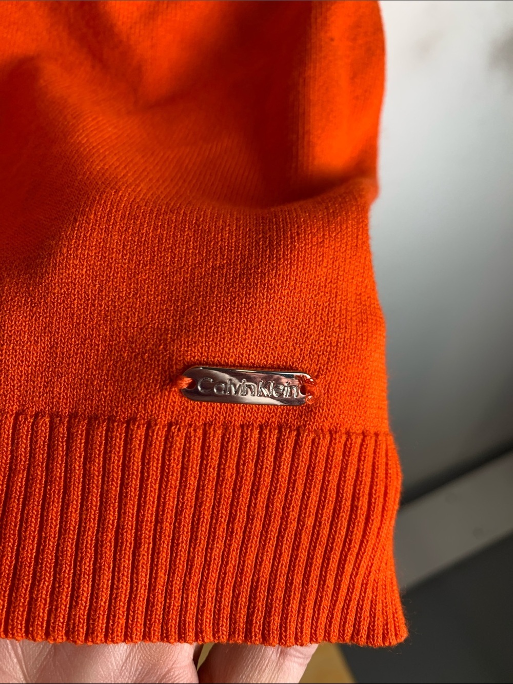 Calvin Klein Bright Orange V-Neck Sweater - Picture 3 of 5